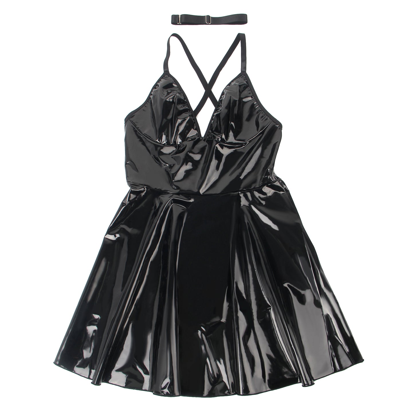 The Wet Look Temptress Curve – Deep V Faux Leather Nightdress
