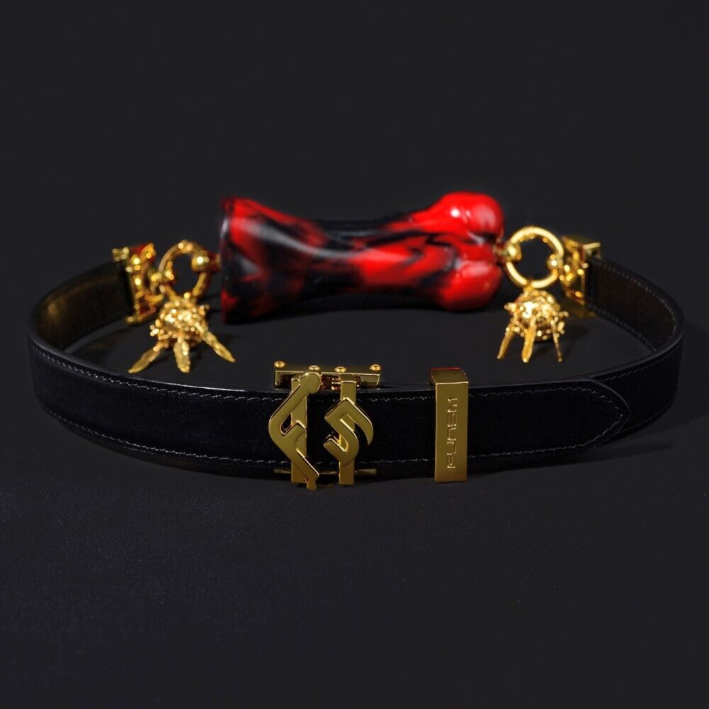 Luxury Silicone Bone Gag Collar · Adjustable BDSM Choker with Gold Hardware
