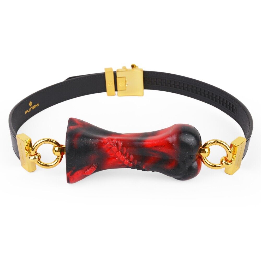 Luxury Silicone Bone Gag Collar · Adjustable BDSM Choker with Gold Hardware