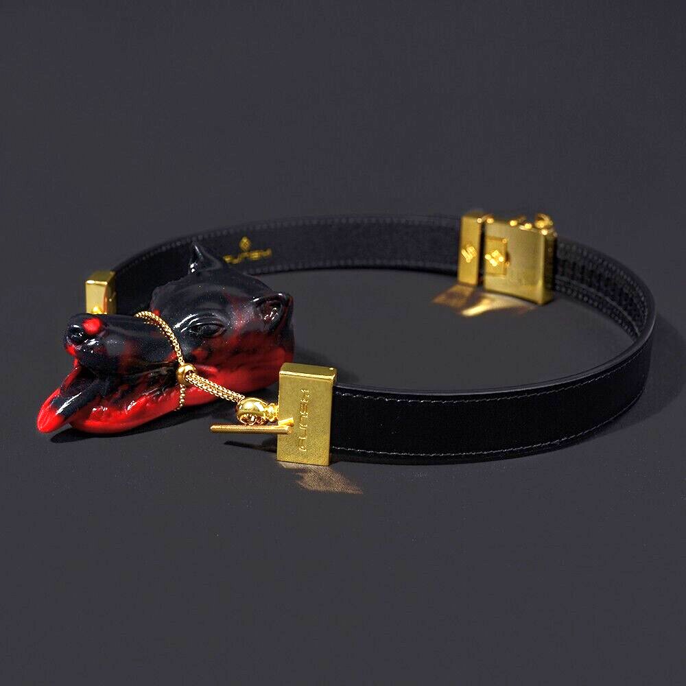Luxury BDSM Panther Gag Collar - Adjustable PU Leather & Gold-Tone Hardware