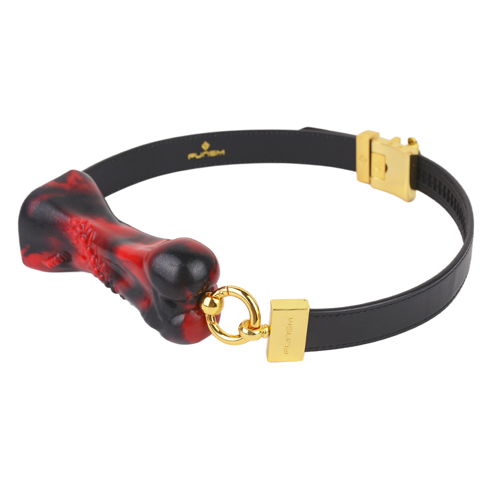 Luxury Silicone Bone Gag Collar · Adjustable BDSM Choker with Gold Hardware
