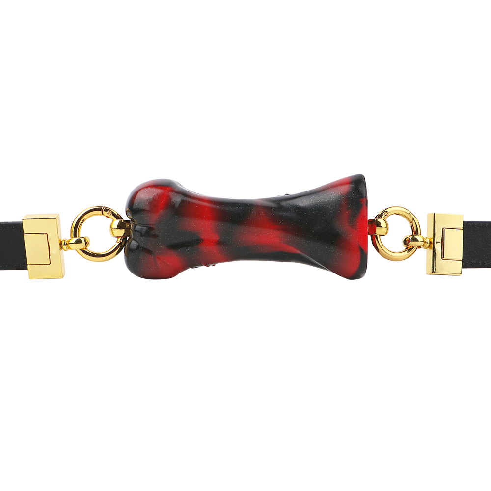 Luxury Silicone Bone Gag Collar · Adjustable BDSM Choker with Gold Hardware