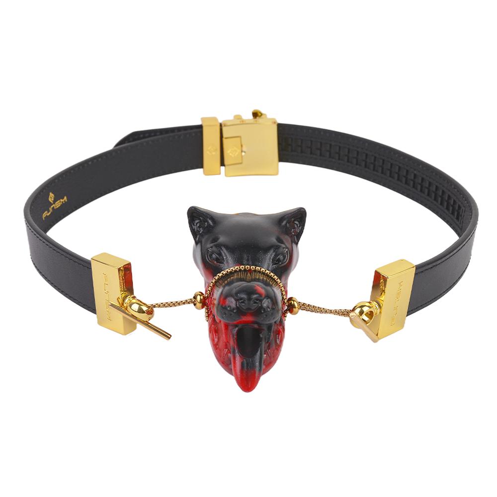 Luxury BDSM Panther Gag Collar - Adjustable PU Leather & Gold-Tone Hardware
