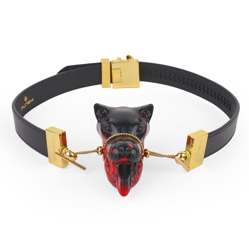 Luxury BDSM Panther Gag Collar - Adjustable PU Leather & Gold-Tone Hardware
