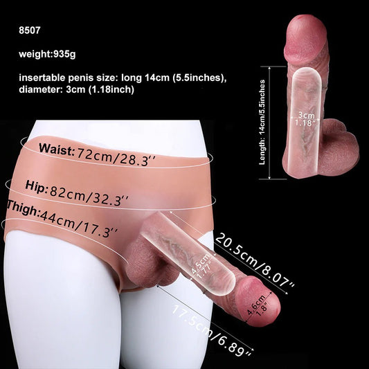 Wearable Realistic Penis Extension Pants 8" -Medical-Grade Silicone Strap-On