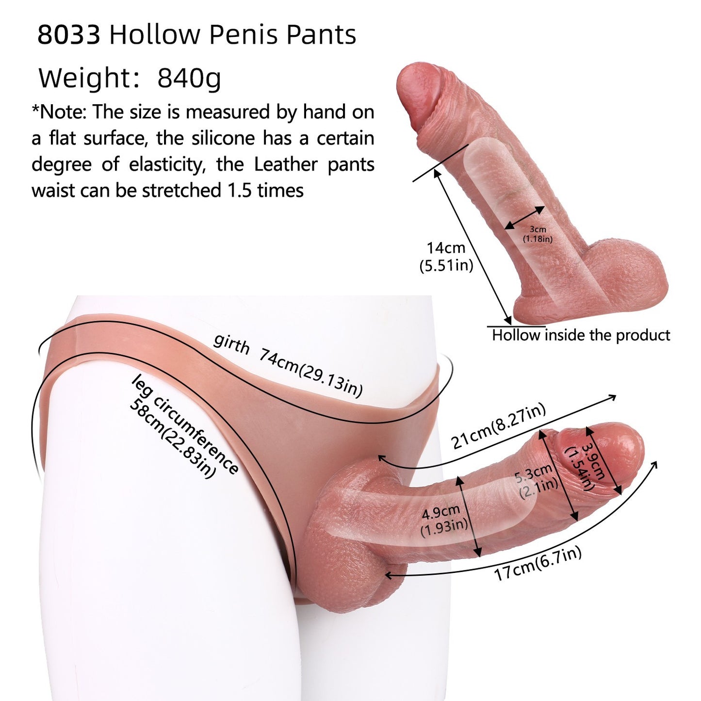 Realistic Penis Sleeve Pants | Hollow Strap-On Extender | 8.2" Length & Elastic