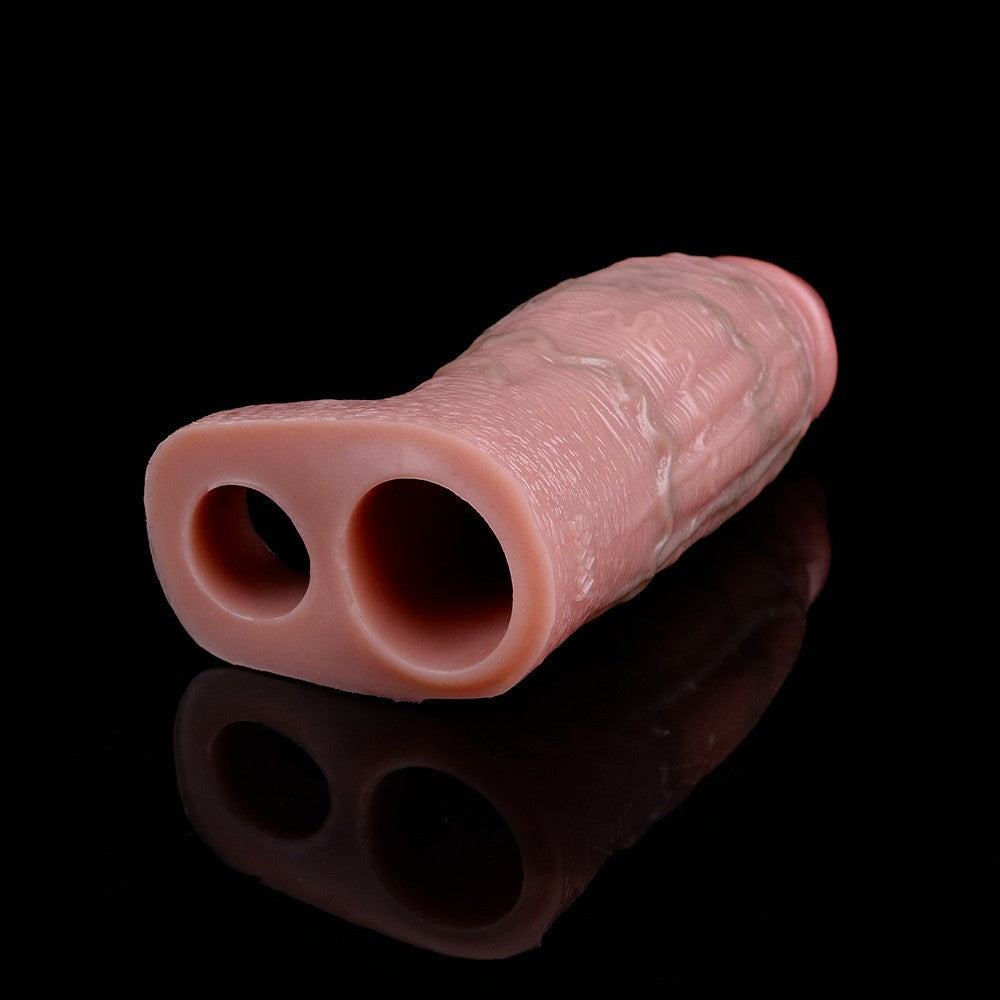 Realistic Silicone Penis Sleeve 6.5" Extension with Ball Loop for Added Girth