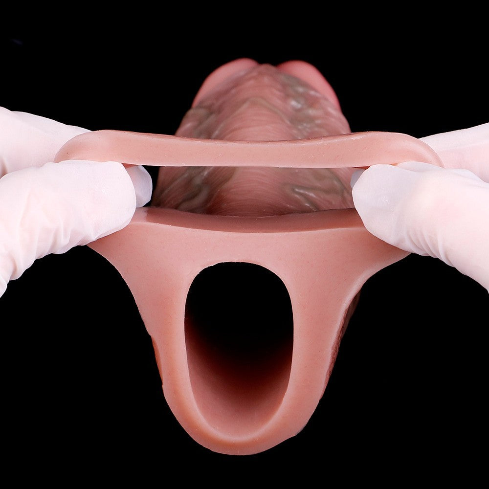 Realistic Silicone Penis Sleeve 6.5" Extension with Ball Loop for Added Girth
