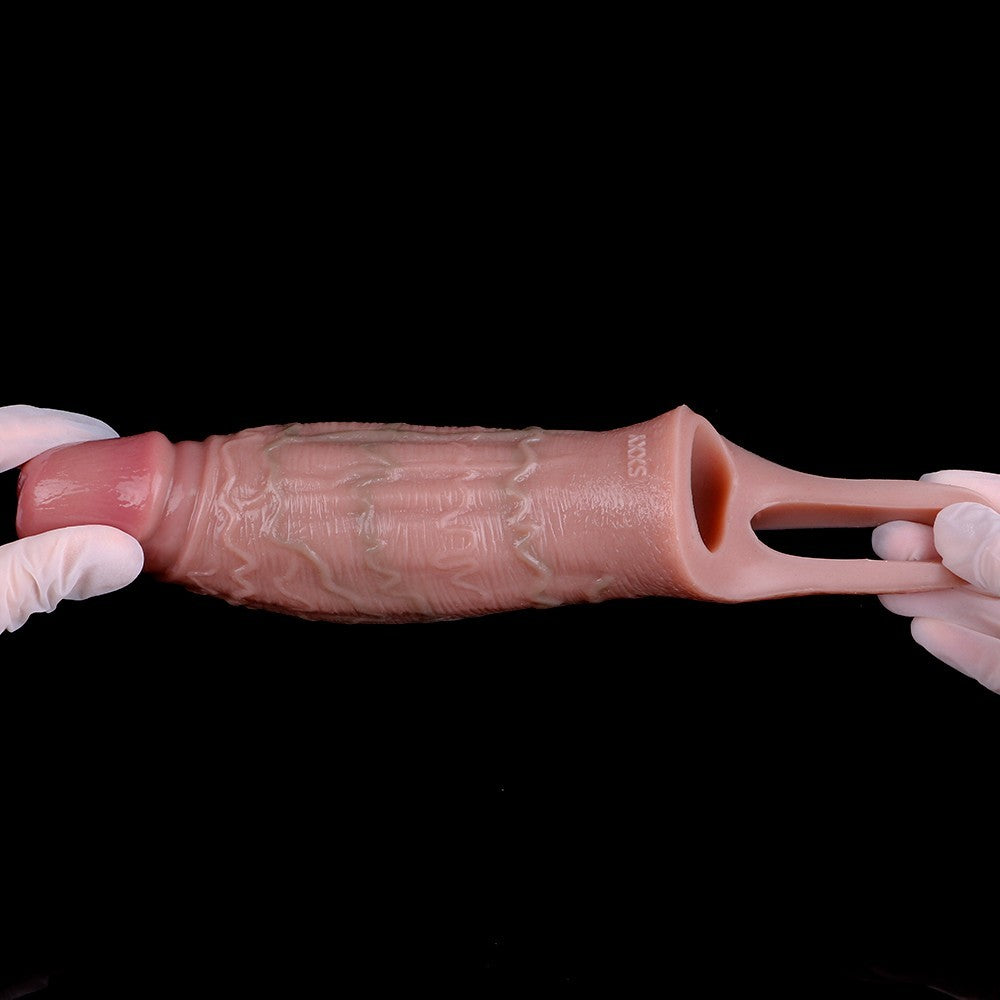 Realistic Silicone Penis Sleeve 6.5" Extension with Ball Loop for Added Girth