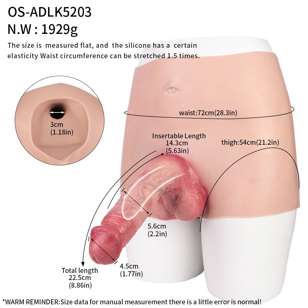Silicone Hollow Penis Pants Brown 8.8" Wearable Extension Realistic Design
