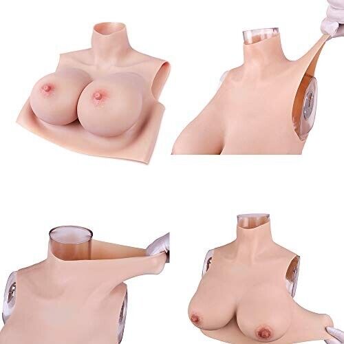 Silicone Fake Breast Plate Form - D Cup - Realistic Cotton Fill