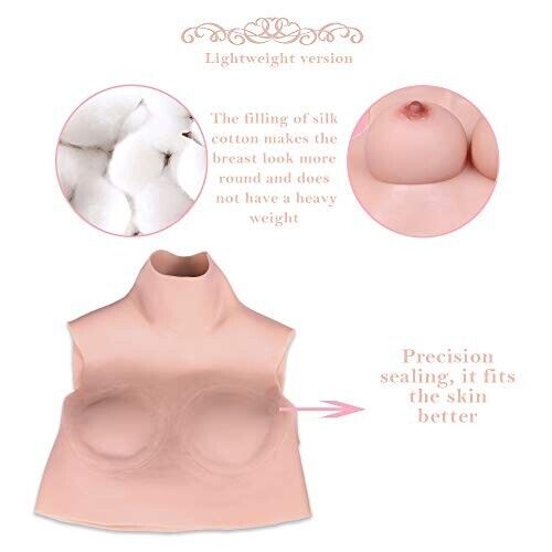 Silicone Fake Breast Plate Form - D Cup - Realistic Cotton Fill