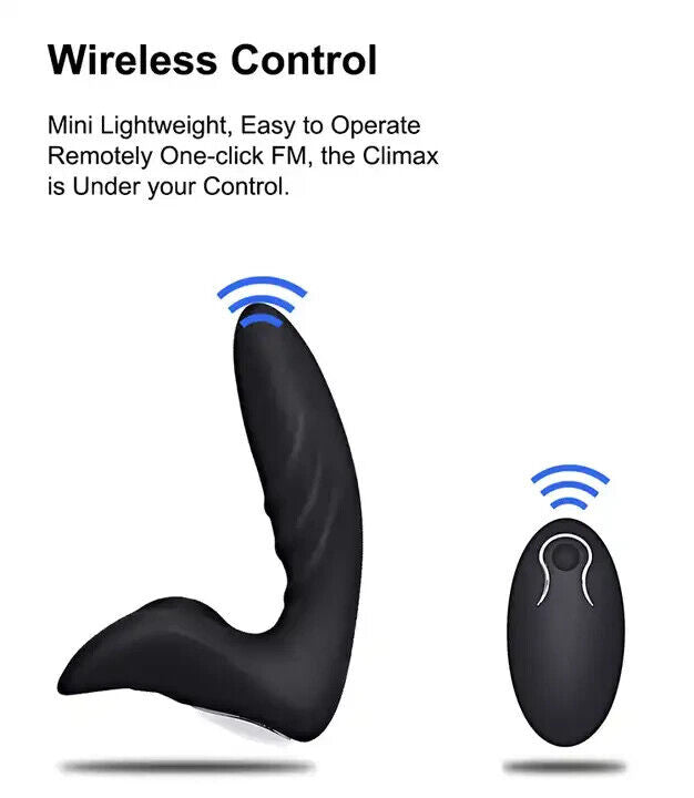 Remote Vibrating Anal Prostate Massager - 12 Intense Modes - Black - 136 x 32mm