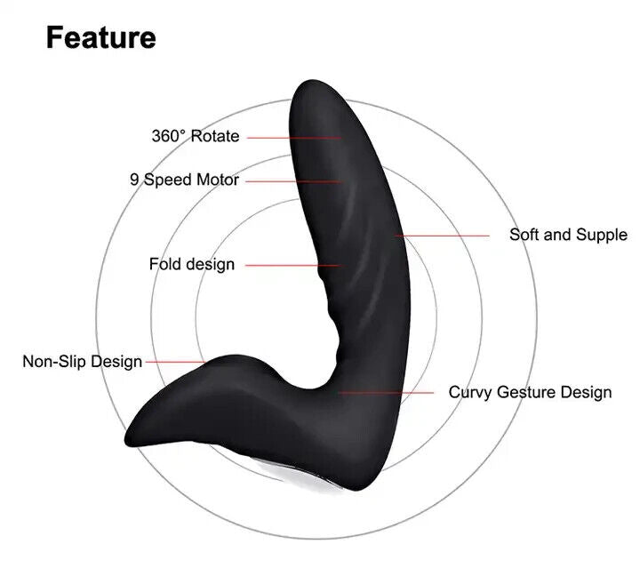 Remote Vibrating Anal Prostate Massager - 12 Intense Modes - Black - 136 x 32mm