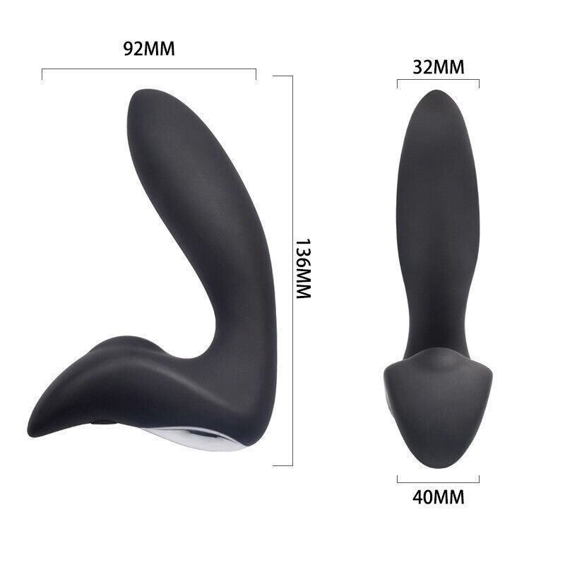 Remote Vibrating Anal Prostate Massager - 12 Intense Modes - Black - 136 x 32mm