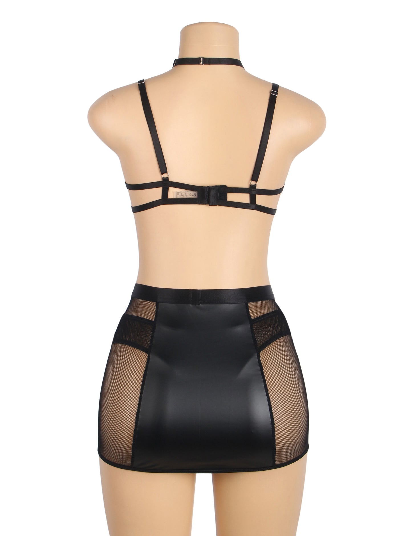 The Obsidian Garter Set Curve – PU Leather Mesh Halter Lingerie