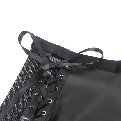 The Obsidian Garter Set Curve – PU Leather Mesh Halter Lingerie