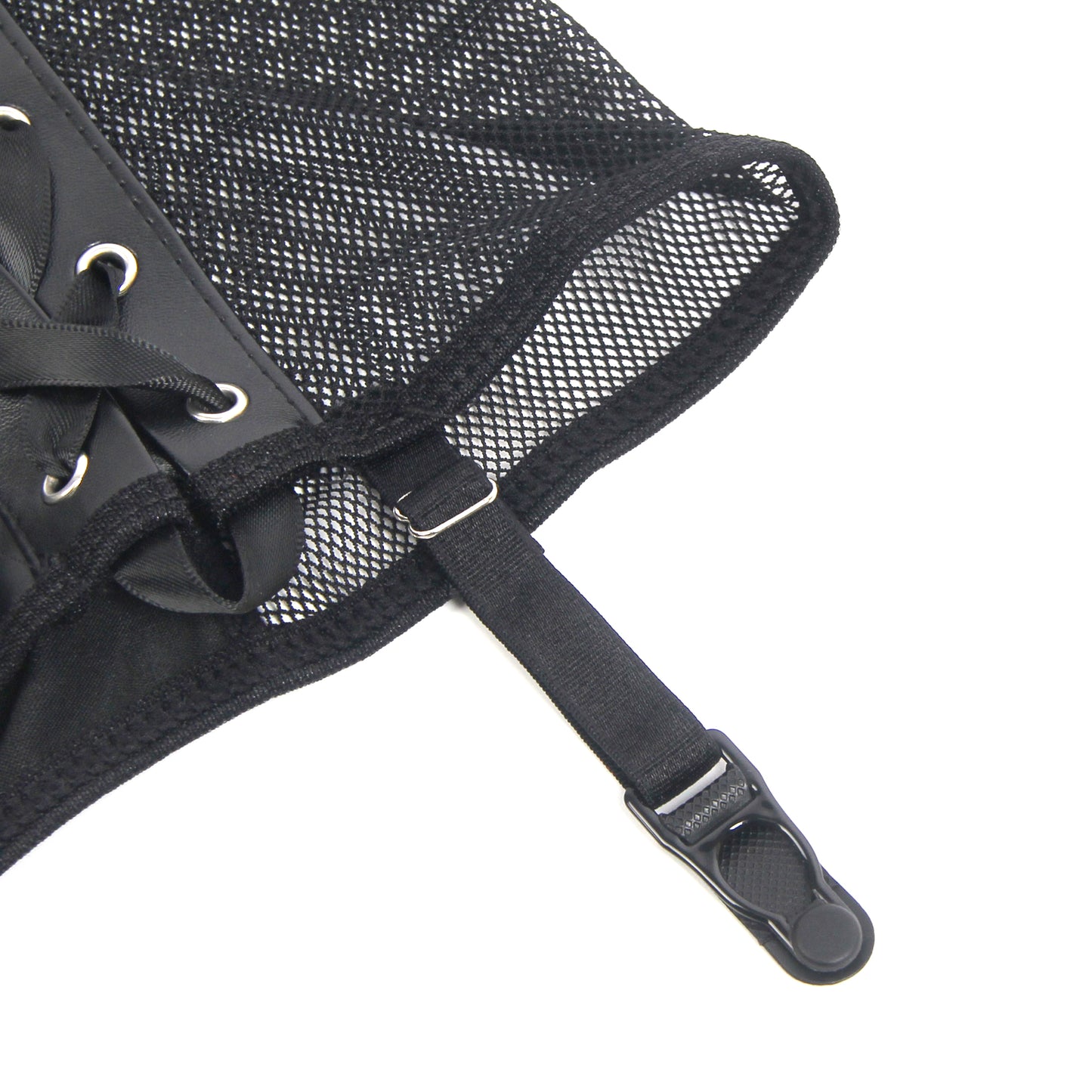 The Obsidian Garter Set Curve – PU Leather Mesh Halter Lingerie