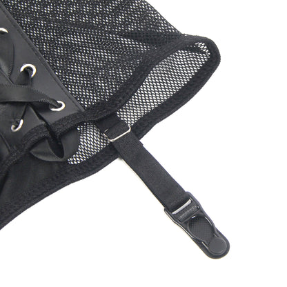 The Obsidian Garter Set Curve – PU Leather Mesh Halter Lingerie
