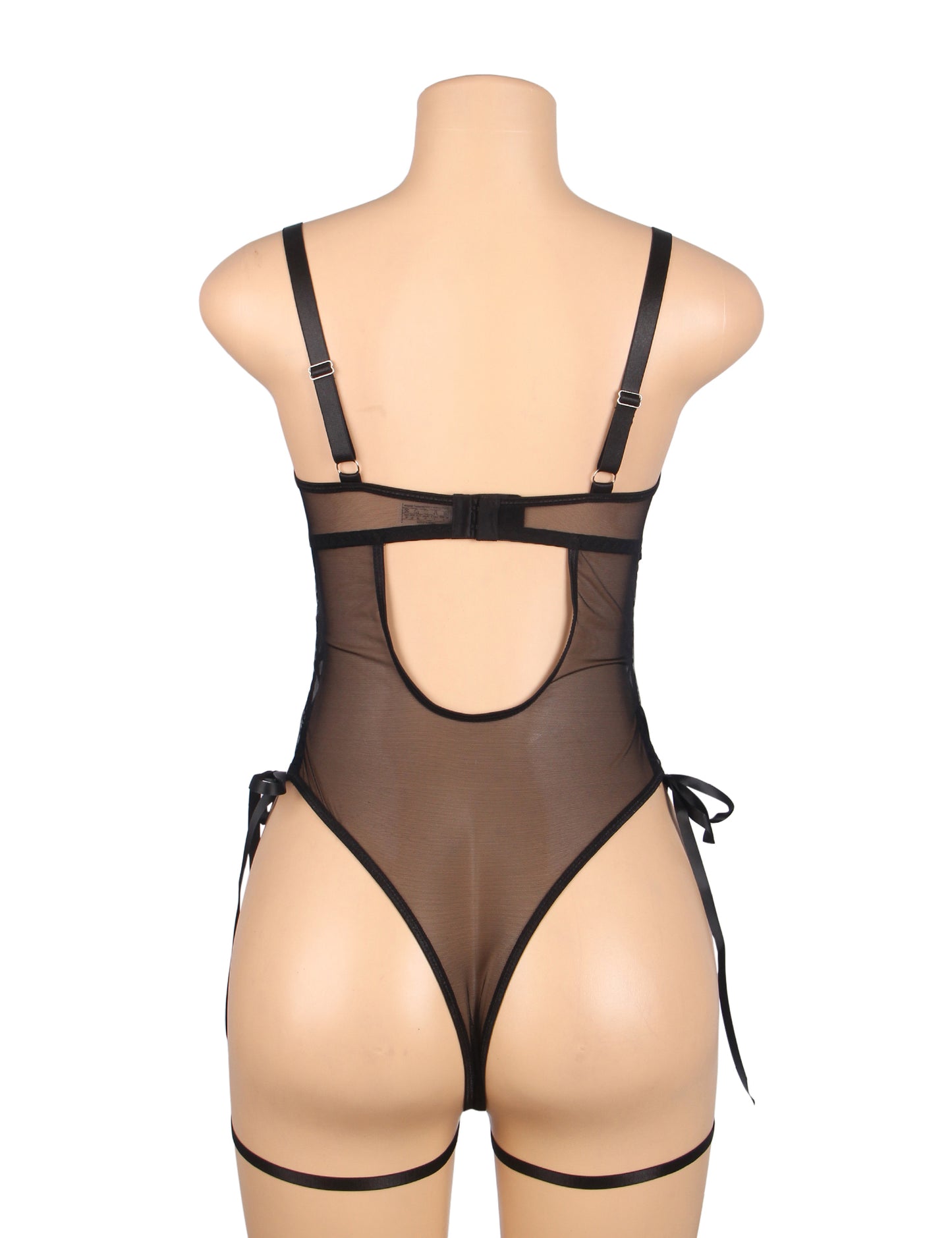 The Midnight Mesh Bodysuit Curve – PU Leather Look Lingerie