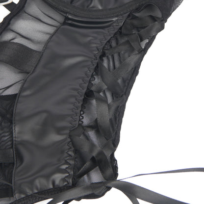 The Midnight Mesh Bodysuit – PU Leather Look Lingerie