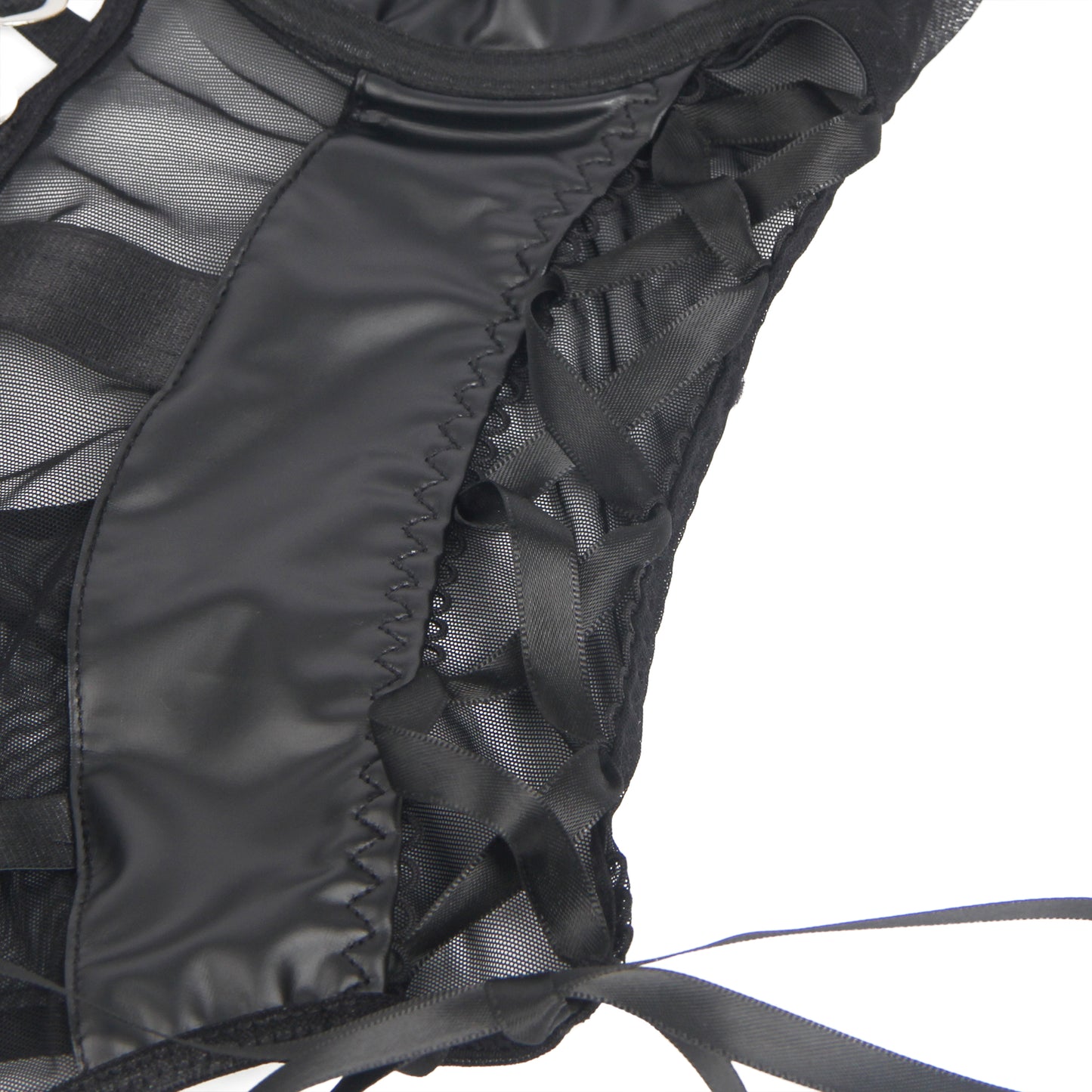 The Midnight Mesh Bodysuit Curve – PU Leather Look Lingerie