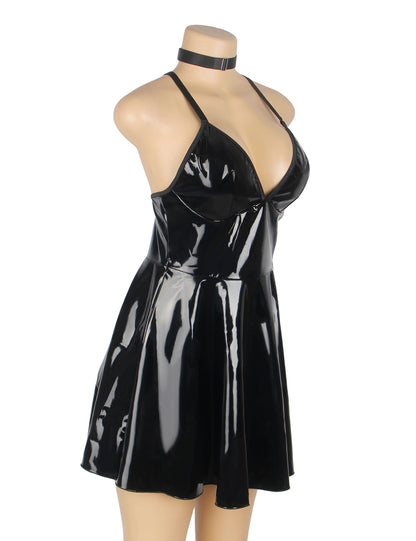 The Wet Look Temptress – Deep V Faux Leather Nightdress