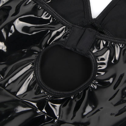 The Wet Look Temptress – Deep V Faux Leather Nightdress