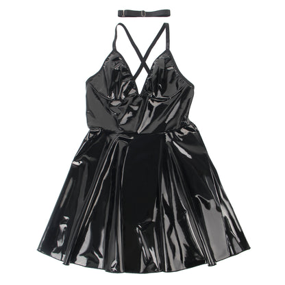 The Wet Look Temptress – Deep V Faux Leather Nightdress
