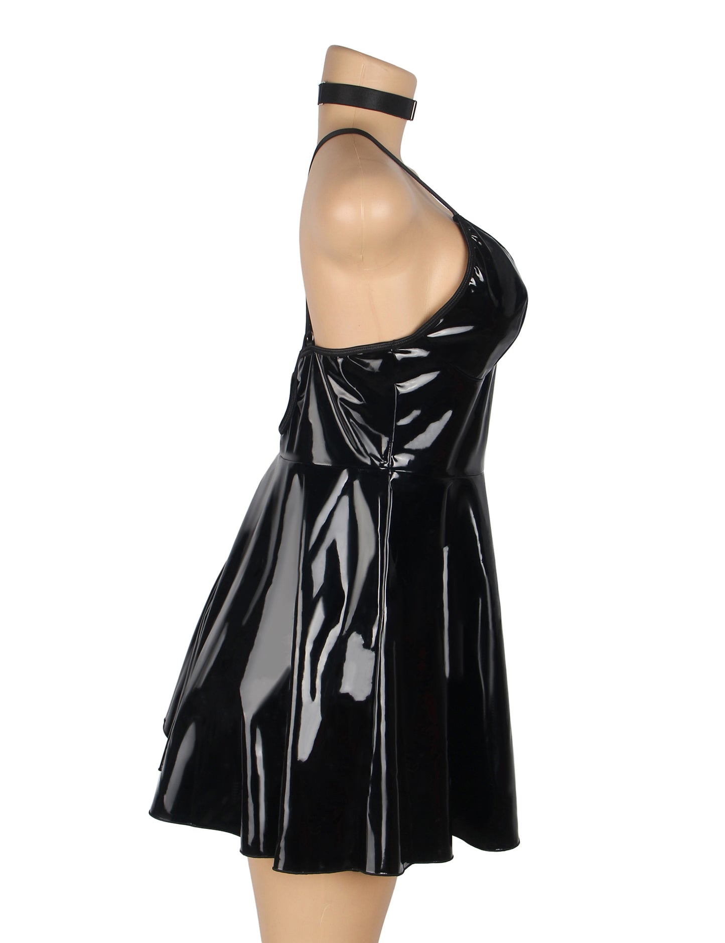The Wet Look Temptress Curve – Deep V Faux Leather Nightdress