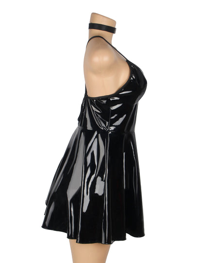 The Wet Look Temptress Curve – Deep V Faux Leather Nightdress