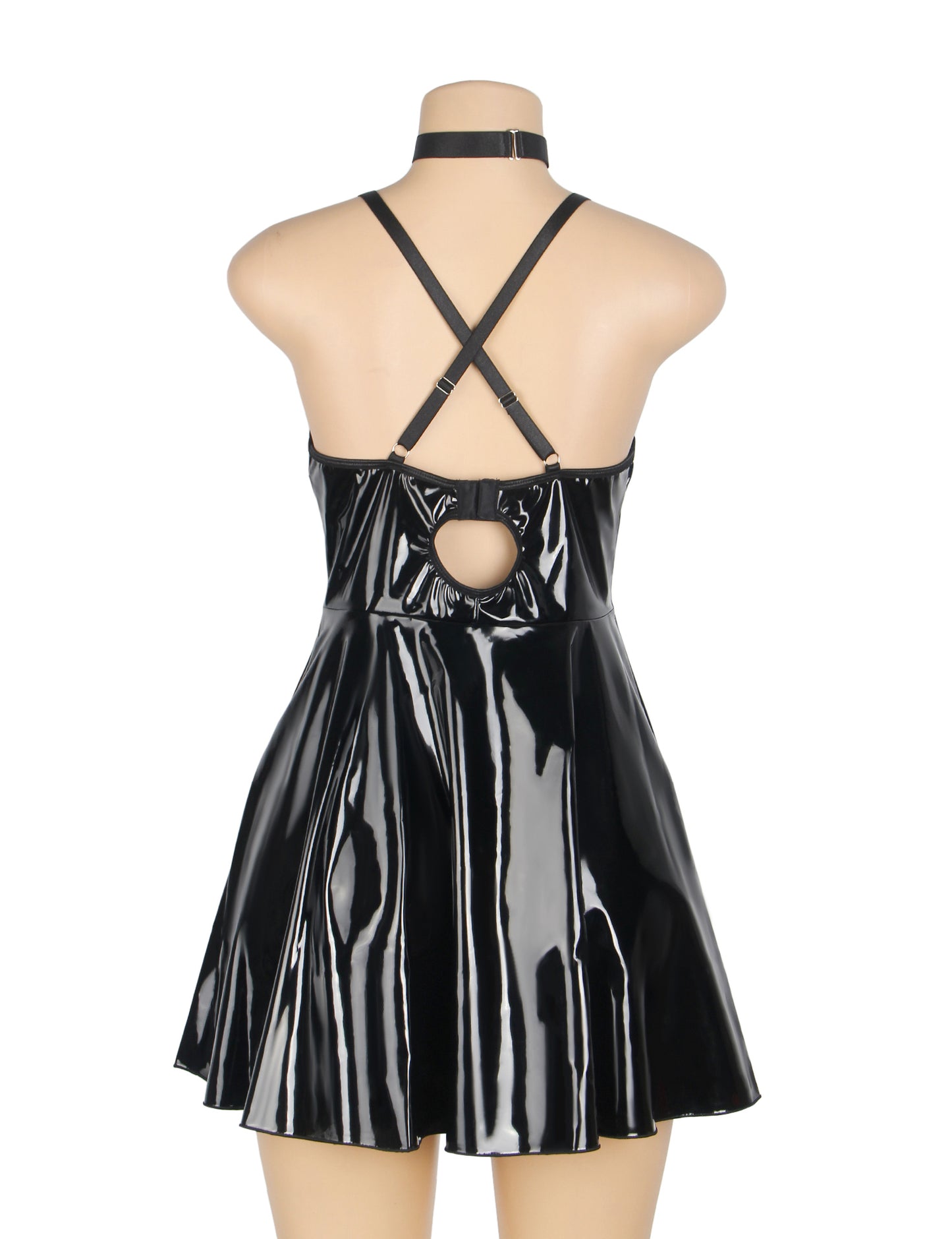 The Wet Look Temptress – Deep V Faux Leather Nightdress