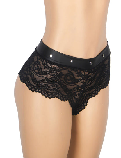 The Rivet Lace Panty – PU Waistband Lingerie Brief