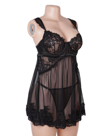 The Lace Muse Babydoll Curve – Mesh Backless Lingerie