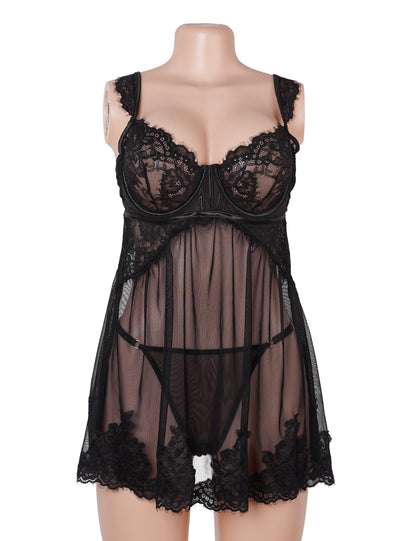 The Lace Muse Babydoll – Mesh Backless Lingerie