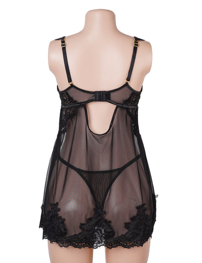 The Lace Muse Babydoll – Mesh Backless Lingerie