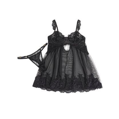 The Lace Muse Babydoll – Mesh Backless Lingerie