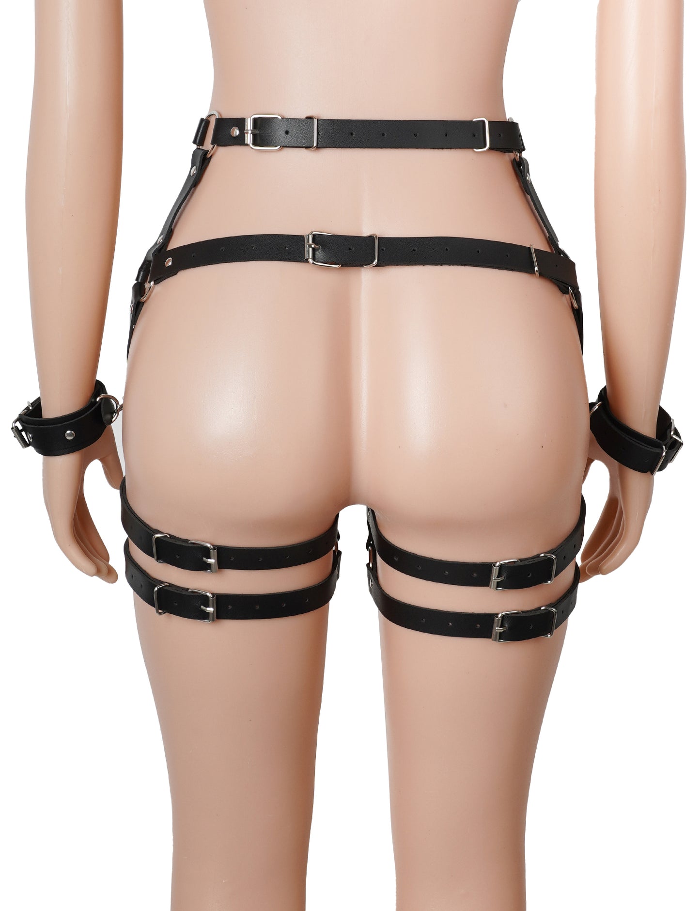 After Dark Harness - Black Faux Leather Waist & Leg Harness with Cuffs