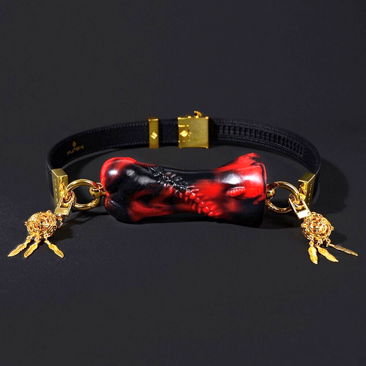 Luxury Silicone Bone Gag Collar · Adjustable BDSM Choker with Gold Hardware