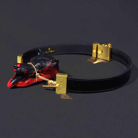 Luxury BDSM Panther Gag Collar - Adjustable PU Leather & Gold-Tone Hardware