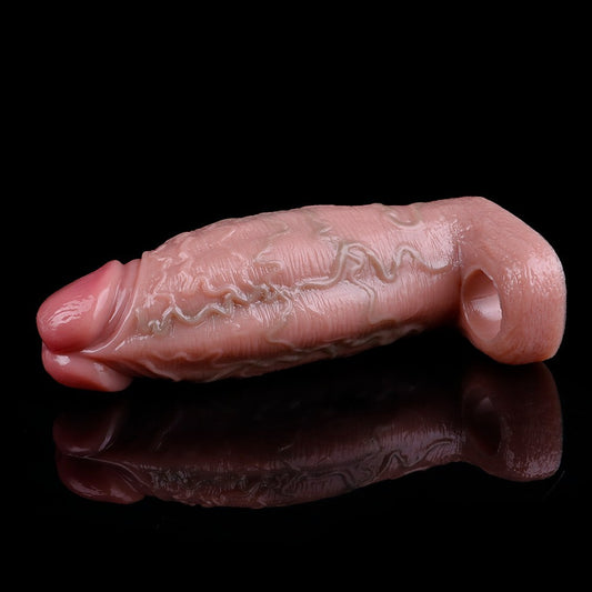 Realistic Silicone Penis Sleeve 6.5" Extension with Ball Loop for Added Girth
