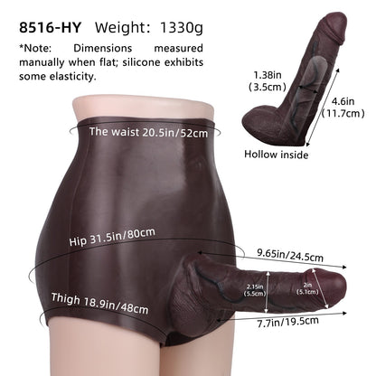 Silicone Hollow Penis Pants Brown 9.6" Wearable Sleeve Hyper Realistic