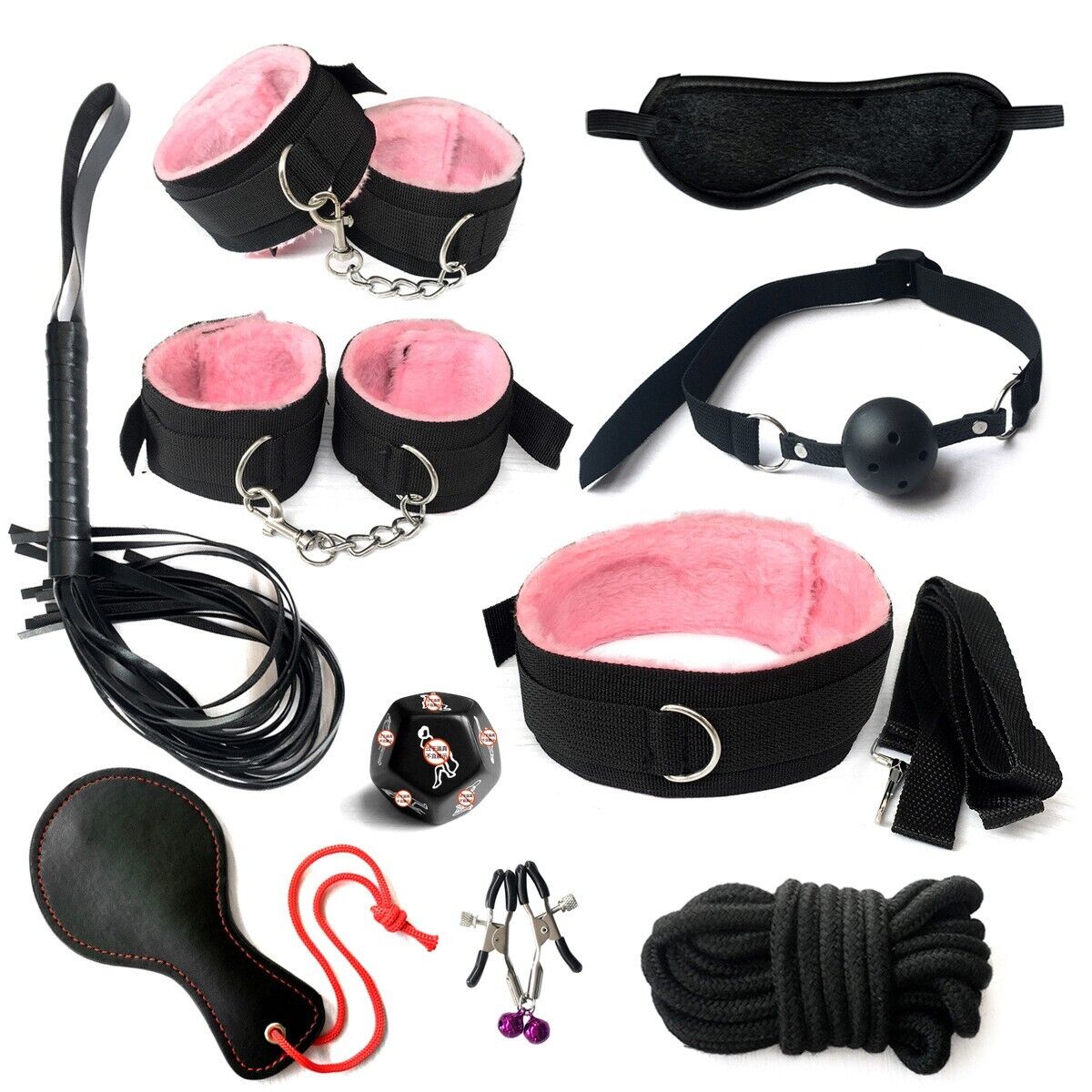 Velvet Vows - 10-Piece Bondage Set in Pink, Purple, Black, or Red - BDSM