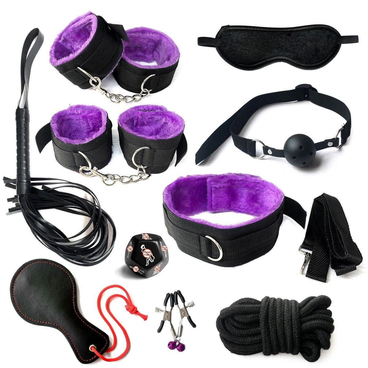 Velvet Vows - 10-Piece Bondage Set in Pink, Purple, Black, or Red - BDSM