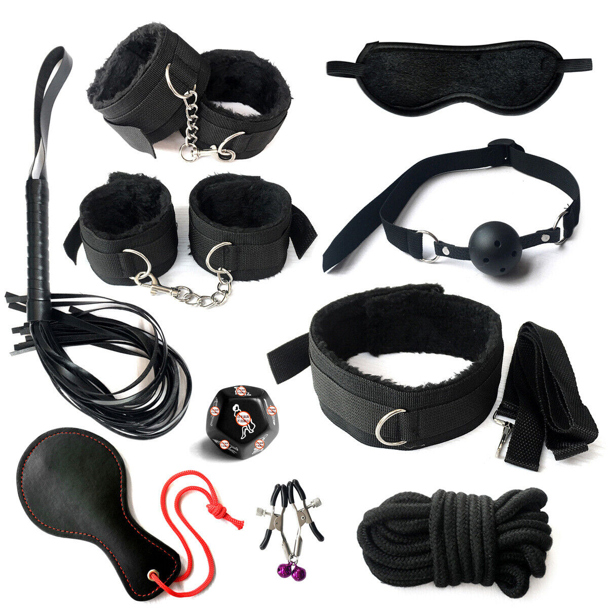 Velvet Vows - 10-Piece Bondage Set in Pink, Purple, Black, or Red - BDSM