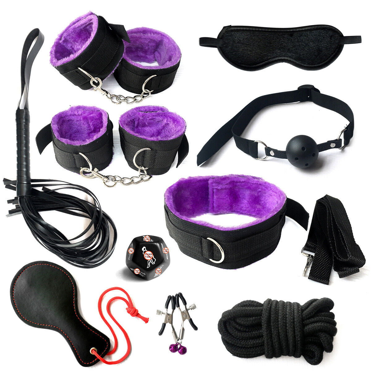 Velvet Vows - 10-Piece Bondage Set in Pink, Purple, Black, or Red - BDSM